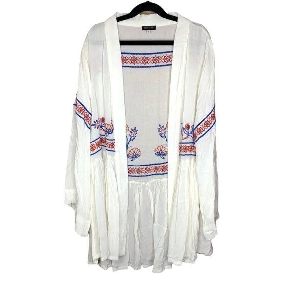 River Island Sweaters - River Island White Gauzey Embroidered Kimono XS